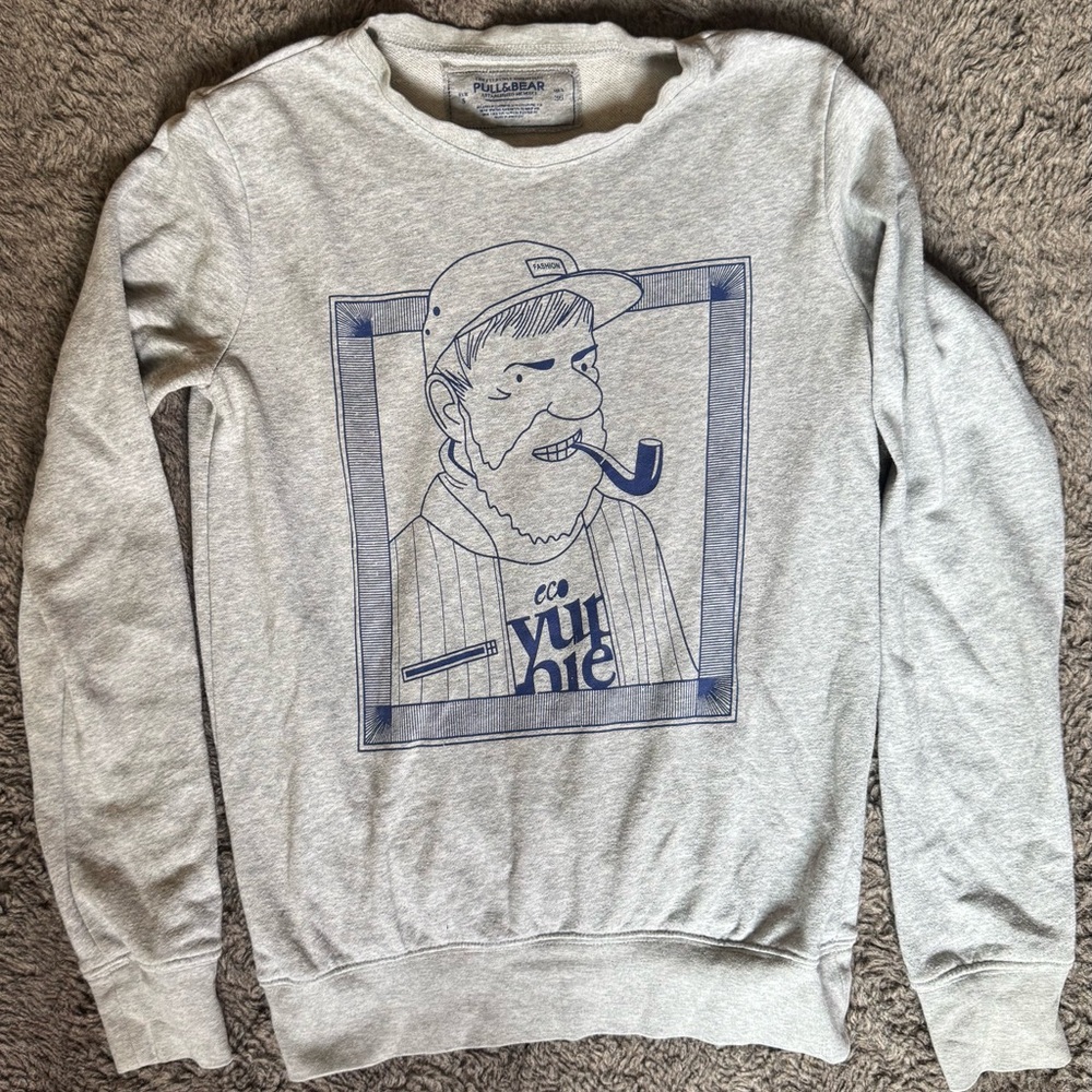 Pull&Bear Gray and Blue Crewneck Sweater